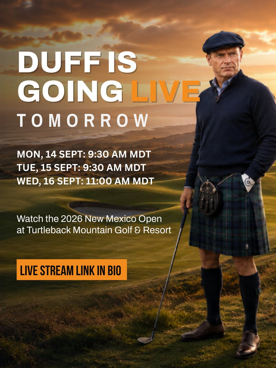 duffforemangolf's tweet photo. My broadcast debut is here. 

The 2026 New Mexico Open starts tomorrow, and I’ll join hosts @NotahBegay3 and @RyanBurr live for all three days. 

Streaming via YouTube, Facebook or Instagram from the link in my bio.

The 2026 New Mexico Open at
Turtleback Mountain Golf & Resort

#NewMexicoOpen