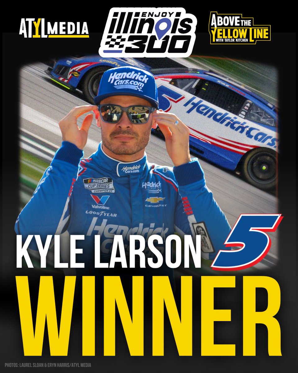 ATYLmedia's tweet photo. 18 cautions later, defending champion Kyle Larson is back in Victory Lane in St. Louis ‼️

#NASCAR #NASCARCupSeries #NCS #KyleLarson https://t.co/PJLDfQfApu