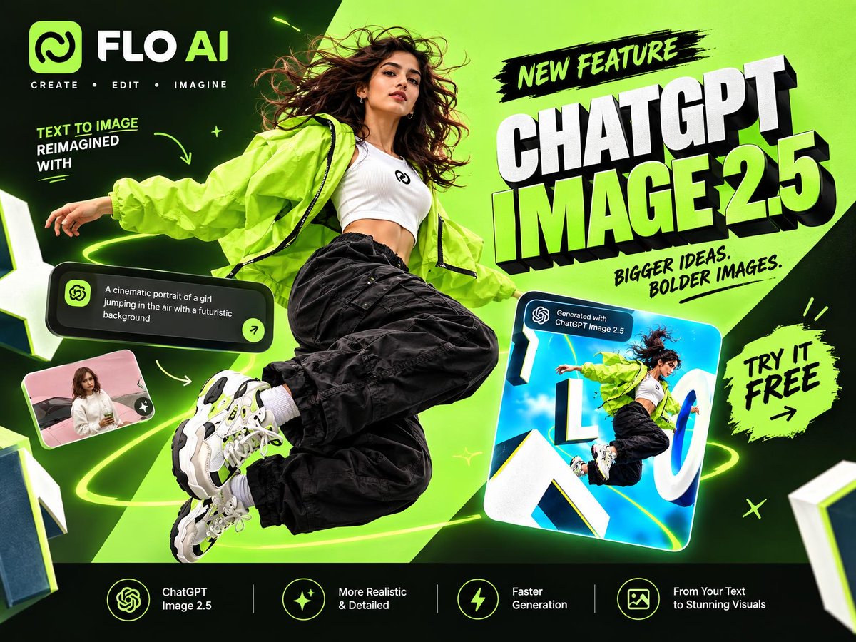 FloAi_Official's tweet photo. New in FLO AI: ChatGPT Image 2.5 🚀
Turn a single line of text into stunning, hyper-real visuals. Bigger ideas. Bolder images. Faster generation.
Try it free — download FLO AI on the App Store 📲
#FLOAI #AIArt #TextToImage #AIImageGenerator #GenerativeAI #AITools #gptimage #gpt https://t.co/m8bSiR4c7R
