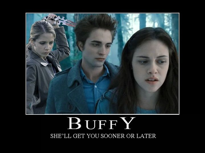 wwpryce's tweet photo. pinterest has given me more buffy vs twilight one sided beef images and they never cease to be funny. especially if you consider edward went to the angel no last name school of brooding. they even have similar hair. c'mon now https://t.co/iNjkj1zP0k