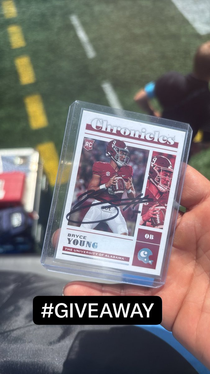 Panthers_Tone's tweet photo. You know the drill. Follow, like, repost and comment #KeepPounding for a chance to win this signed @_bryce_young card. This shit 🔥asf 🤌🏽 giveaway still feels good knowing he played great today! https://t.co/xbotqLXrW0