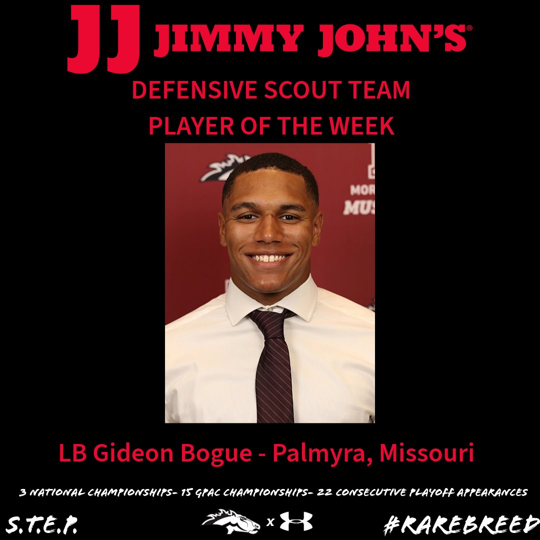 MsideFootball's tweet photo. Congrats to our Week 2 award winners vs Doane. Presented by @jimmyjohns
Player of the Game: Cade Harriman @Cade_Harriman 
Defensive Scout: Gideon Bogue @gbogue21 
Offensive Scout: Kal Boyer @kal_boyer 
Position Group of the Week: D-Line! #RareBreed https://t.co/1z3JFKct4l