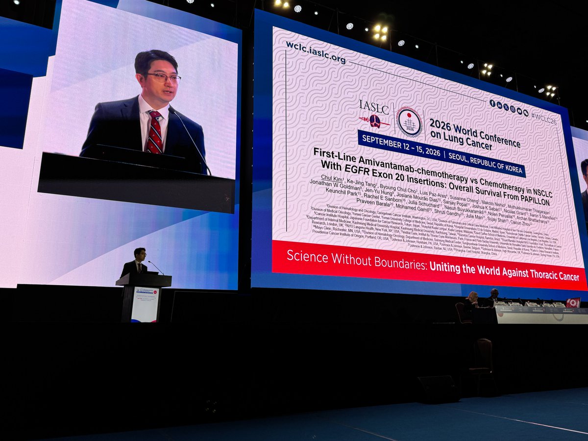 PAPILLON WCLC 2026 title slide - First-Line Amivantamab-chemotherapy vs Chemotherapy in NSCLC With EGFR Exon 20 Insertions: Overall Survival, presented by Dr. Chul Kim