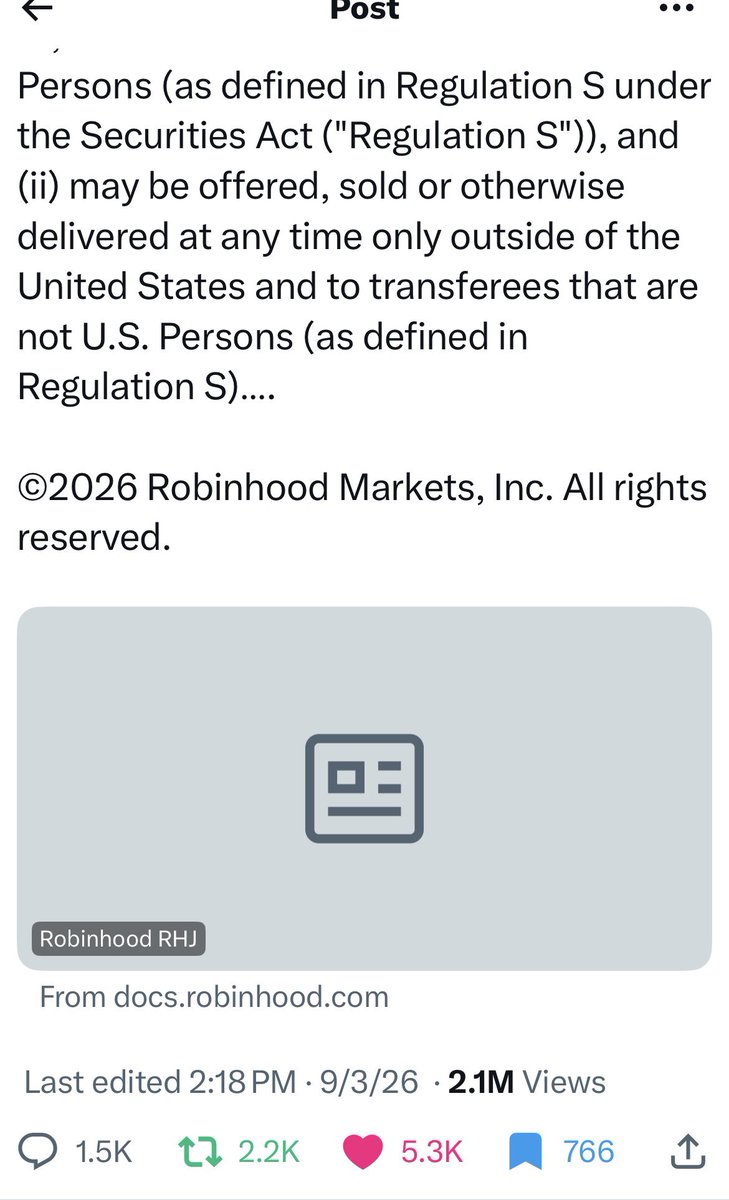 rocketspv's tweet photo. 2.1M views on Adam Aron’s first Robinhood token post on September 3.

2.9M on his post yesterday - in roughly a day.

The Robinhood Stock Token story isn’t fading. It’s spreading.

The more people look at what Robinhood is actually offering, the more people are realizing just how shady this practice really is. 👀
