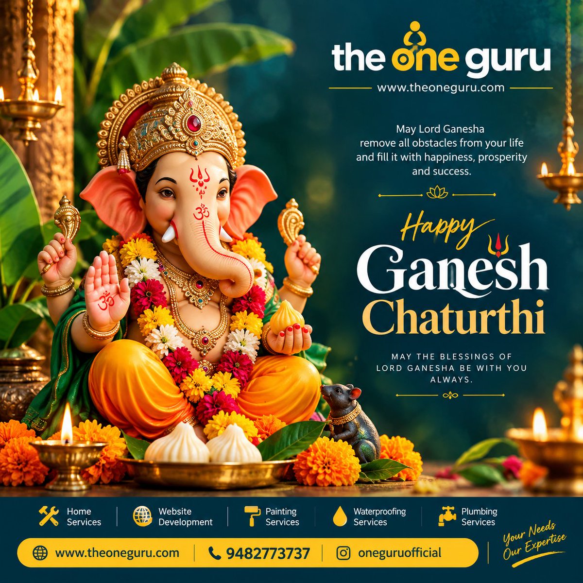 oneguruofficial's tweet photo. 🙏🐘 Ganpati Bappa Morya! 🪔✨

May Lord Ganesha remove every obstacle and bless you with happiness, prosperity, success &amp; new beginnings.

Wishing everyone a blessed Ganesh Chaturthi! 🌺

#GaneshChaturthi #GanpatiBappaMorya #LordGanesha #TheOneGuru https://t.co/Ky0gYR2HAV