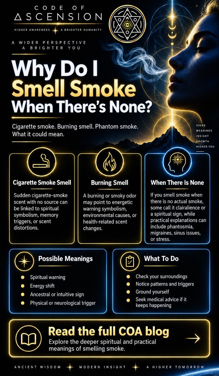 CodeofAscension's tweet photo. Why do I smell smoke when there’s none? 👃🔥
Rule out the physical. Then explore the symbolic.
https://t.co/qv5sPyA4yJ
#Phantosmia #SpiritualSigns #SmellingSmoke #codeofascension https://t.co/x8Xk9fafnc