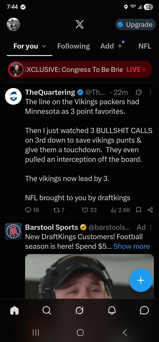 sIimjim82's tweet photo. @TheQuartering The fact draft kings ad was right below your post 😂 https://t.co/Seswck6H69