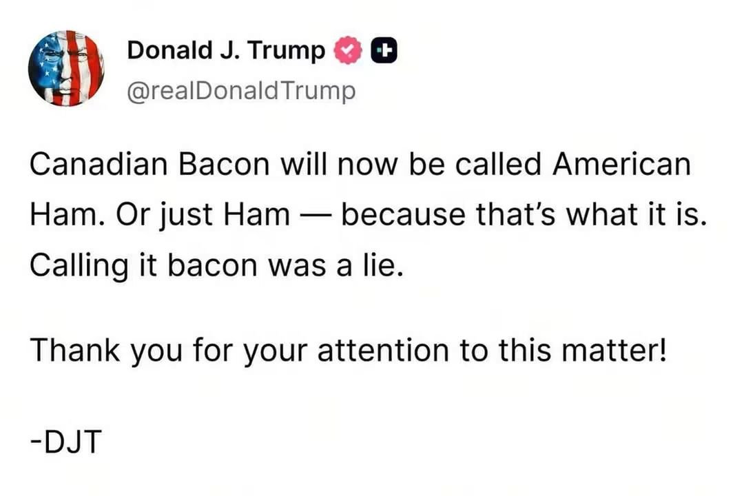 AmesStraight's tweet photo. 😂 I HAVE QUESTIONS.

I have spent my entire life wondering what exactly makes Canadian bacon… bacon.

It’s round. It’s ham. It tastes like ham. It behaves like ham.

Apparently we’ve finally reached the point where someone is willing to address this national crisis. 😂

Canadian bacon, your decades-long identity crisis is OVER. You’re ham. Welcome home. 🥓🤣