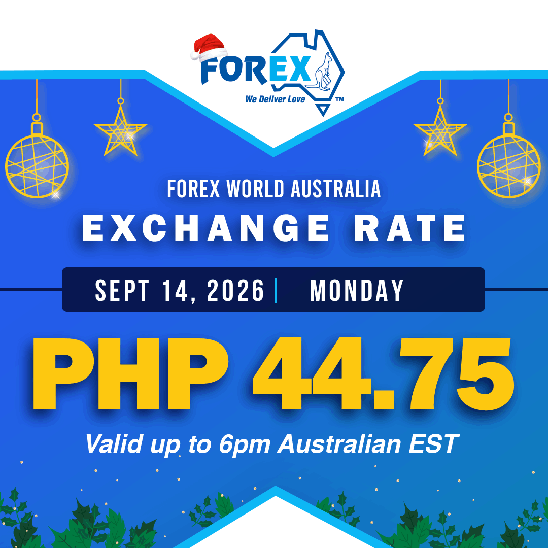 forexworldAUS's tweet photo. Forex World Australia Exchange Rate September 14, 2026 (Mon) is PHP 44.75 valid up to 6pm Australian EST.
https://t.co/FiZdCnHa4Y https://t.co/LvSky8Meg4