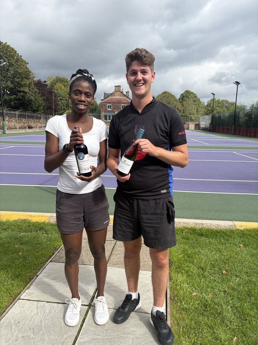 RustlingsLTC's tweet photo. Congratulations to Wodu 🥇and Will 🥇who were the winners of yesterday’s social tournament @RustlingsLTC. We hope you both enjoy your trophy bottles of wine. Many thanks to everyone who took part and to Pat for organising the event. https://t.co/OdAxQazUmn