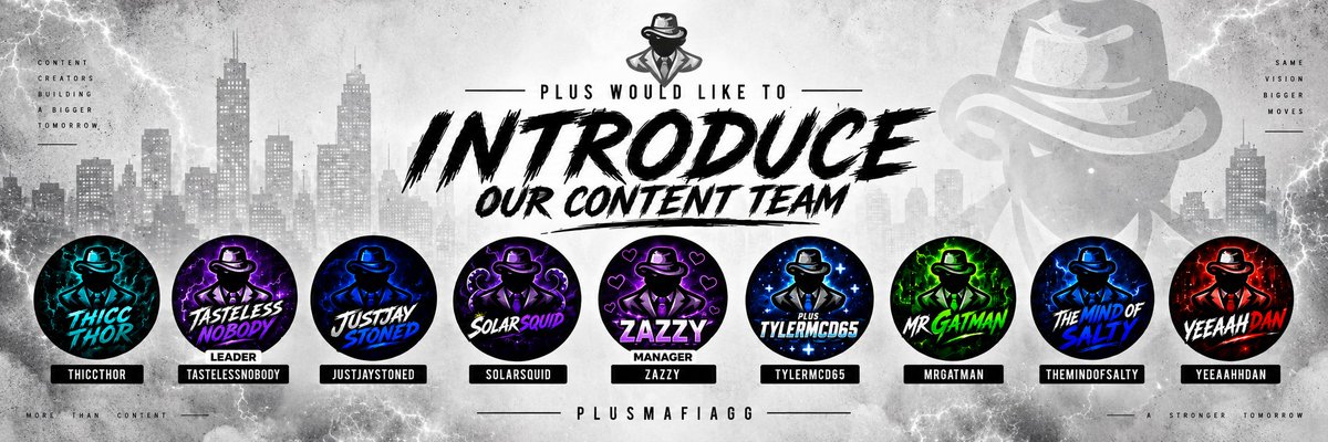 PlusMafiaGG's tweet photo. Plus Would Like To Introduce Our Content Team! #PlusUs ๐ค๐
โ@Thicc_Thor1
โ@TastelessNobody
โ@justjaystoned
โ@SolarSquidYT
โ@ZazyPacks
โ@TylerMcD65
โ@MrGatman_
โ@TheMindOfSalty
โ@YeeaahhdanTV
Be On The Lookout For Upcoming Videos! https://t.co/4Y9BiWCMyO