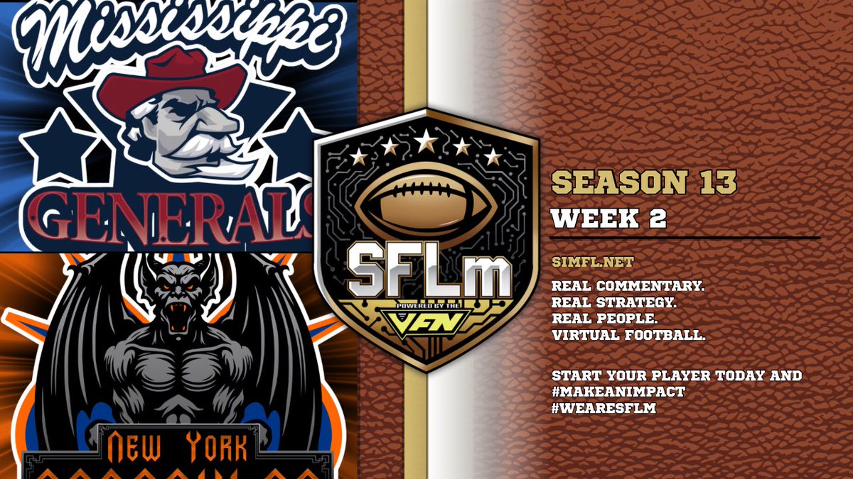 SimulationFLm's tweet photo. Wrapping up Week 2!

New York Gargoyles host Mississippi Generals! Tune in! 

📺 https://t.co/HWB2u5Dcse
JOIN ➡️ https://t.co/XDVs3IiHBA
#MakeAnImpact #SFLm https://t.co/BD9x06PUR7