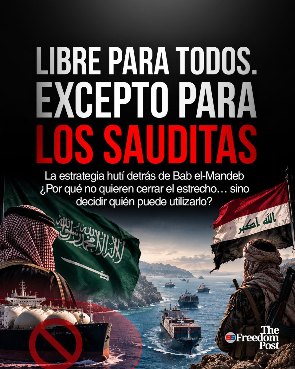TheFreedomPost's tweet photo. Los hutíes están enviando un mensaje que va mucho más allá de una amenaza militar.

No están planteando cerrar completamente Bab el-Mandeb. Están haciendo algo potencialmente más estratégico: demostrar que pueden decidir quién navega y quién queda excluido. https://t.co/fRXGmDqyqT