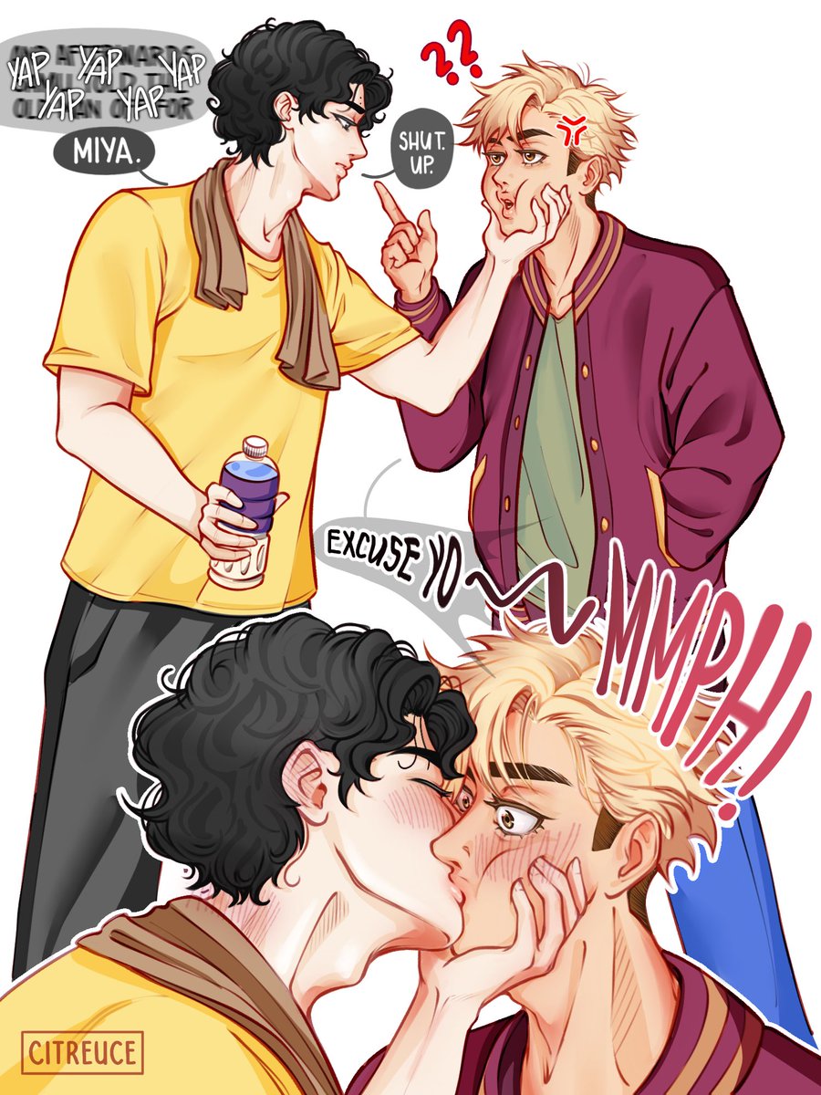 citreuce's tweet photo. less talking more kissing #sakuatsu 

(browsed my old art &amp; this was the only one that fit my current style with minimal tweaking! i haven’t drawn them kiss in a while, so here’s a lil throwback to tide u over while i finish part 3 of my au) https://t.co/4sQfW5Zju1