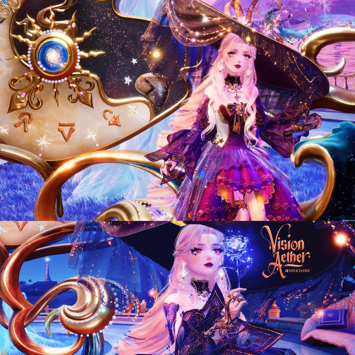 VisionAether's tweet photo. Cosmic Guilded Star Nikki✨ ⭐️ by me 

#InfinityNikki #Nikki #Momo #LoveNikki #ShiningNikki #Infold #HeavensReach #Nikkitwt #Infinity #Anime #Golden #Gold #Lantern #Fae #Turquoise #Cerulean #Yellow #Orange #Rainbow #cosmic #stars #Astrology #Astronomy #Hat #Pink #Purple #Teal #Vibrant #Magical #Magic #Painting #Moon #Lunar #Luna