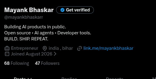 mayankbhaskarr's tweet photo. almost at 50 followers 👀

wild that people are actually following the hearth build-in-public journey. every follow/star keeps me 

thank you 🔥

more coming this week, let's get to 50 https://t.co/rg8DGDeQlp
