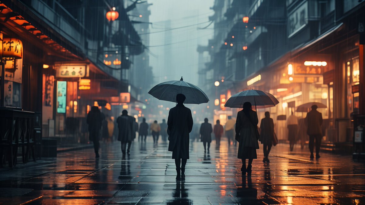 FredrickaH3ytb's tweet photo. Just caught this rainy-day vibe on a city corner—umbrella blur, neon glow, and a stranger’s quick smile mid-run. Urban small joys hit different. https://t.co/c7Ivgsc87b