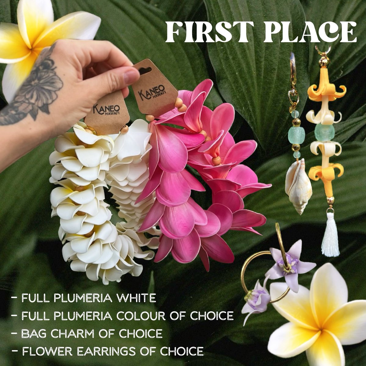 GBean97494's tweet photo. We’re celebrating 5K followers with our first giveaway! Win a Plumeria Lei and more
1st: White lei, color of choice, bag charm and flower earrings
2nd: White lei and bag charm
3rd: White lei

Enter: Follow @kaneohawaii, like this post, and tag 3 https://t.co/ipJ15f6OmA