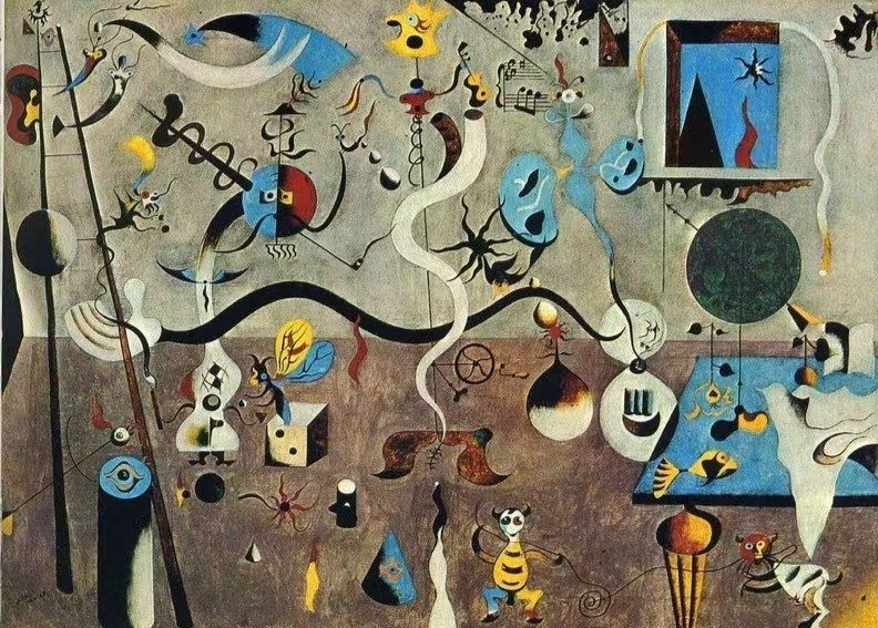 jorge12575's tweet photo. Joan Miró’s Harlequin’s Carnival (1924–25) is a key Surrealist work, featuring biomorphic shapes, symbolic figures and the Harlequin. Inspired partly by hunger, its mysterious symbols invite dreams and fantasy, demonstrating art’s power to inspire multiple interpretations. https://t.co/LliEtBNreT