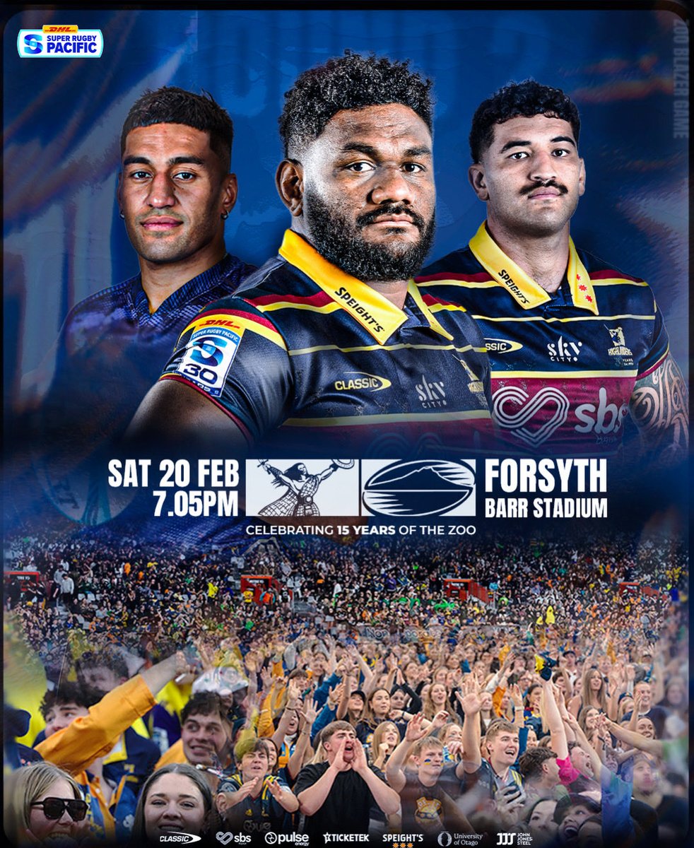 Highlanders's tweet photo. 2027 HOME SEASON kicks off with a banger!

Highlanders V Blues 
Saturday 20 Feb 
7.05pm @ Forsyth Barr Stadium 

Memberships now on sale 🏠 https://t.co/kAcbJSSP8P