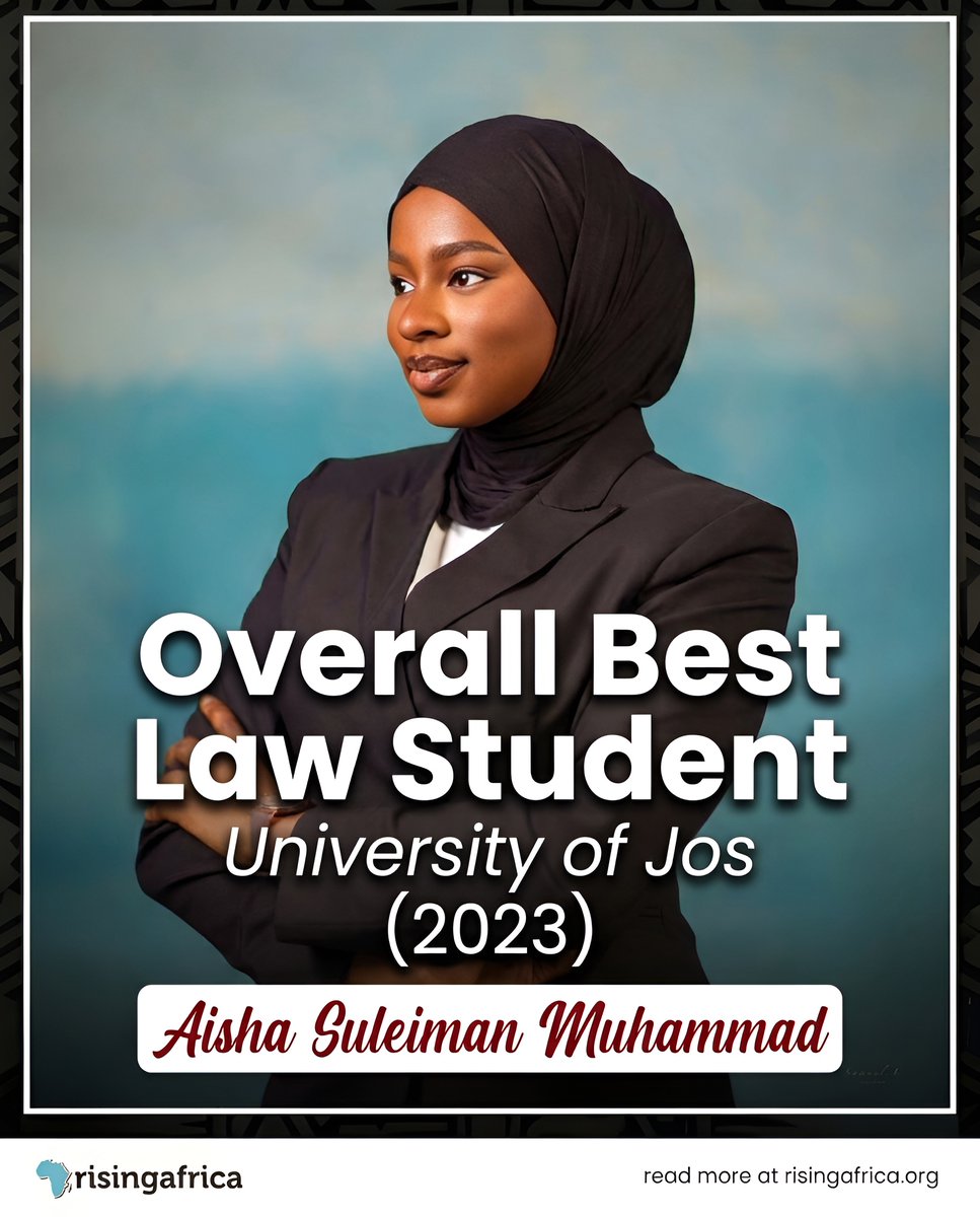 risingafricaorg's tweet photo. Big congratulations to Aisha Suleiman Muhammad, the Overall Best Graduating Student & first First Class Law graduate in years at UNIJOS (Set 2023)!
Despite 7 years of strikes & delays, her resilience paved the way. An absolute inspiration! ππ
#UNIJOS #WomenInLaw https://t.co/vemM10Mcho