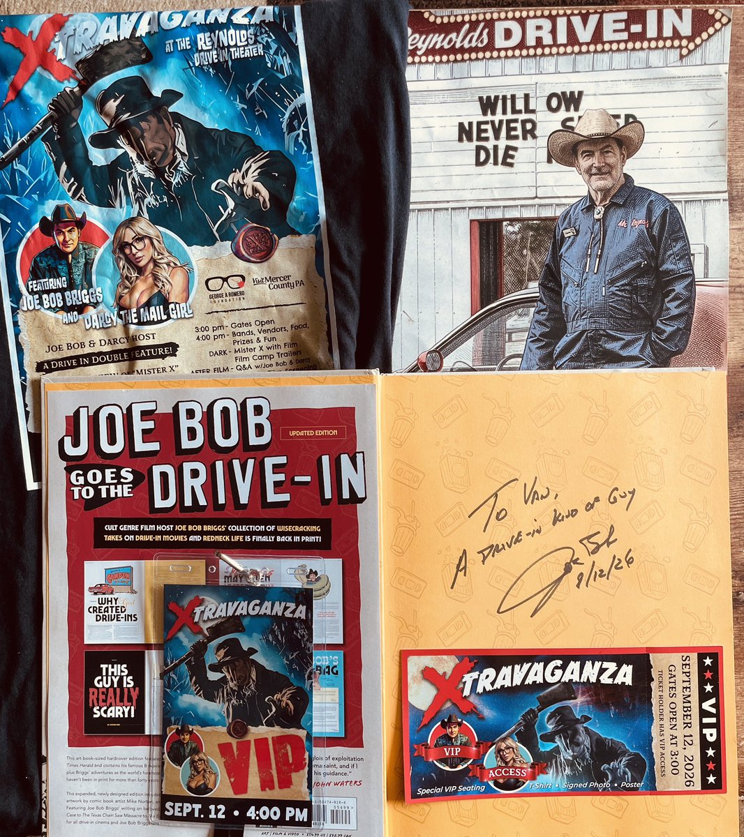 VanAllen379's tweet photo. A birthday for the record books thanks to @therealjoebob and @kinky_horror at the premiere of Mister X at the Reynolds Drive In. #TheLastDriveIn #MutantFam #MisterX @TheMutantFam @CrystalQuin @HacktheMovies https://t.co/fhA9QuJP9K