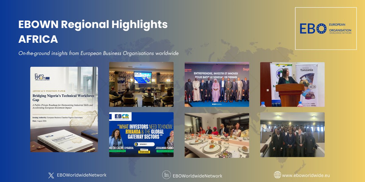 EBOWWN's tweet photo. 🌍 EBOWN Africa Regional Highlight: 🇧🇫 Business climate | 🇬🇭 Agribusiness | 🇲🇱 Agriculture | 🇳🇬 Workforce | 🇷🇼 Investment | 🇸🇳 Partnerships | 🇹🇿 Trade | 🇹🇬 EU dialogue | 🇱🇷 Sustainability https://t.co/R5Km65T6Du