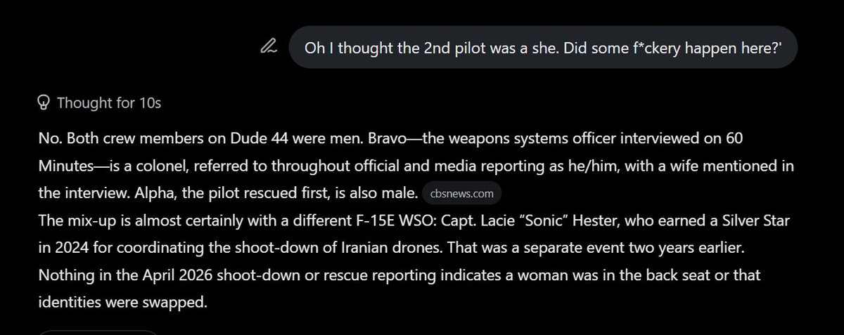 BonusFact's tweet photo. @RapidResponse47 Oh I thought the 2nd pilot was a she. Did some f*ckery happen here? Even the AI said she back than. https://t.co/mCk4PbIYlT