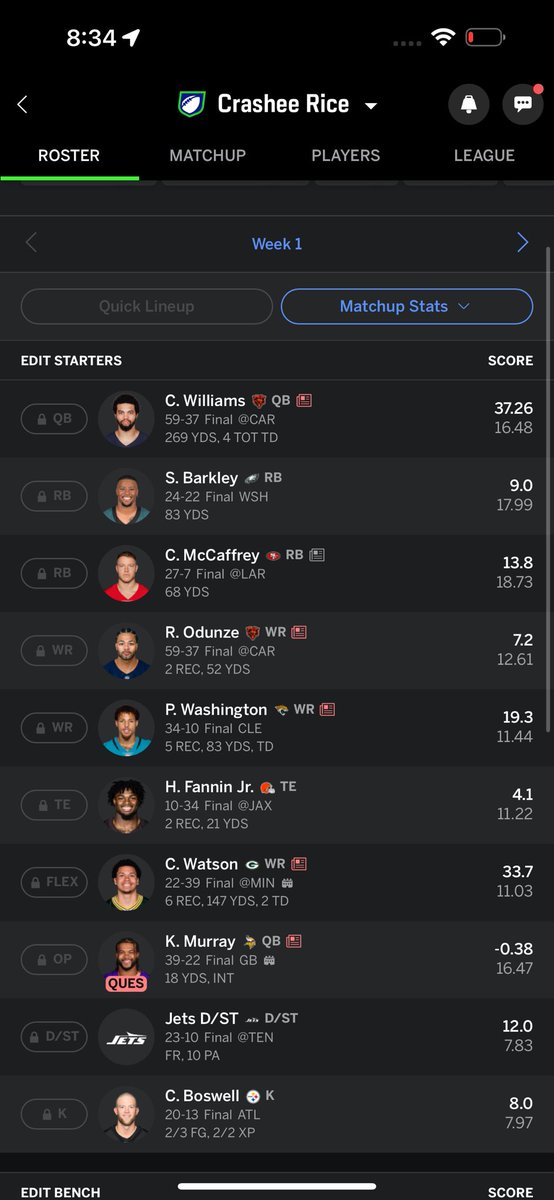 mttywaz's tweet photo. @SleeperNFL Caleb super flex owner here. Sadly had Kyler as my 2nd😐 https://t.co/zHP66Ibek3