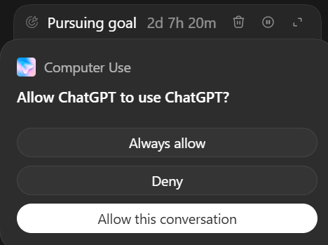 RayDaHero's tweet photo. Concerning! So much power in one button. I wonder what ChatGPT intends to do with this humble request 👀😱. Stay tuned as I go on this journey... https://t.co/Hvrzx3M3FV
