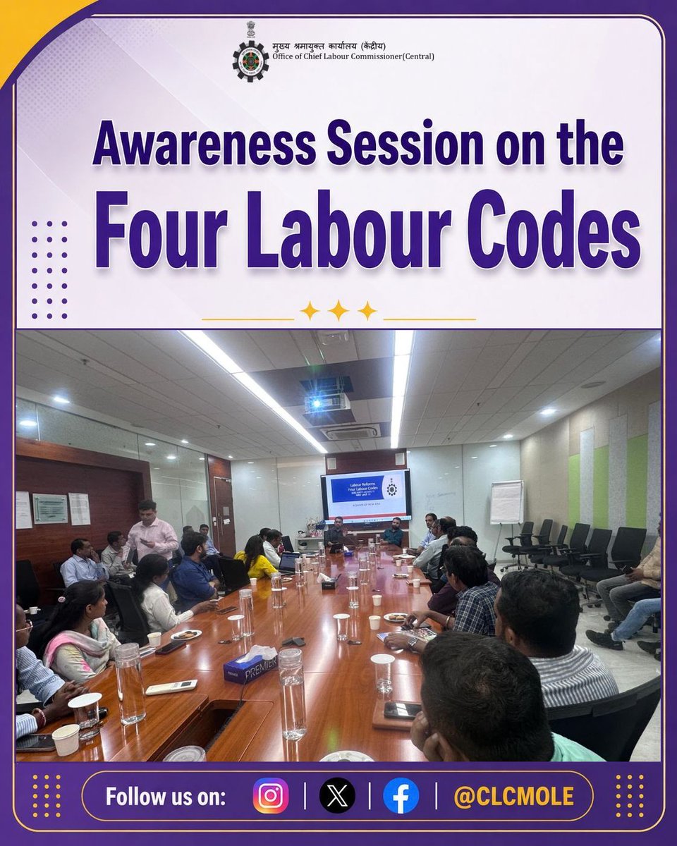 CLCMOLE's tweet photo. An awareness session on the Four Labour Codes was conducted on 24.08.2026 at Lubrizol, Navi Mumbai, by ALC(C) and LEO(C). The session was attended by approximately 30 participants, comprising representatives from the management as well as contractors. https://t.co/BJrzWtTIcG