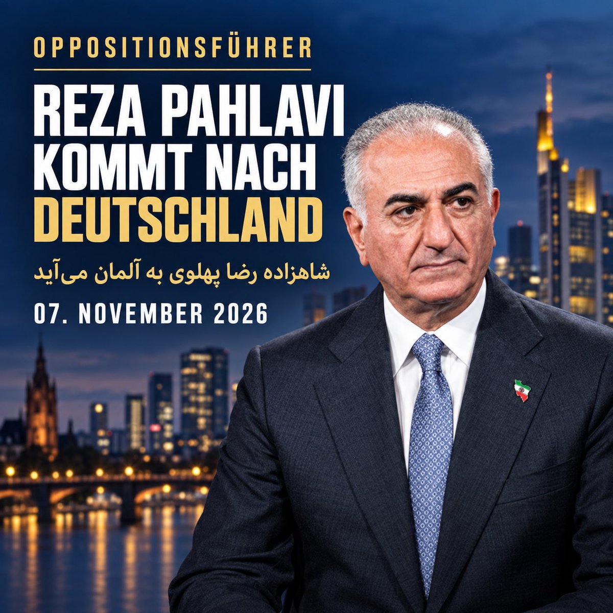 ISefati's tweet photo. Oppositionsführer Reza Pahlavi kommt nach Deutschland!
Am 7. November 2026 wird dem iranischen Volk in der Frankfurter Paulskirche der Freiheitspreis der @FNFreiheit für seinen mutigen Kampf für Freiheit, Menschenrechte und Demokratie gegen das brutale Mullah-Regime verliehen. Entgegennehmen wird den Preis Irans Oppositionsführer  
Kronprinz @PahlaviReza treuhänderisch für das iranische Volk; die Laudatio hält @DjirSarai , außenpolitischer Sprecher der @fdp und langjähriger Außenpolitiker, ein deutliches Signal der politischen Solidarität mit der iranischen Freiheitsbewegung.  @StSaebisch @KubickiWo @KH_Paque   #Iran