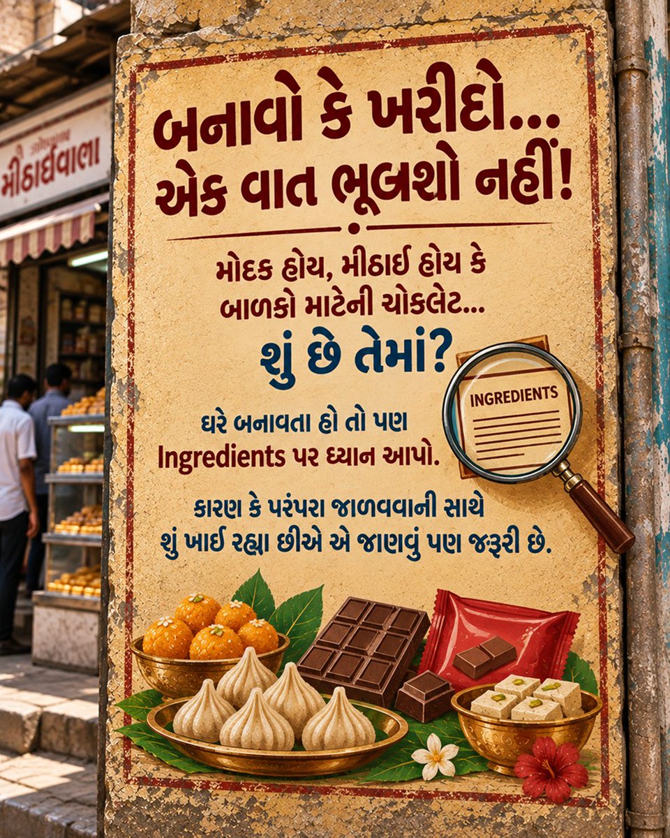 factsScanapp's tweet photo. 🐘🙏બાપ્પાની ભક્તિ સાથે Food ની સમજ પણ જરૂરી!❤️

🍬મોદક, મીઠાઈ કે ચોકલેટ… શું છે તેમાં?🔍

પેકેટવાળી Food Product લેતા પહેલાં FactsScan થી Scan કરો.📱

જાણો. સમજો. પછી પસંદ કરો.💚

#FactsScan #GaneshChaturthi #GaneshChaturthi2026 #GanpatiBappaMorya #FoodAwareness #PackagedFood https://t.co/516C4UWiVe