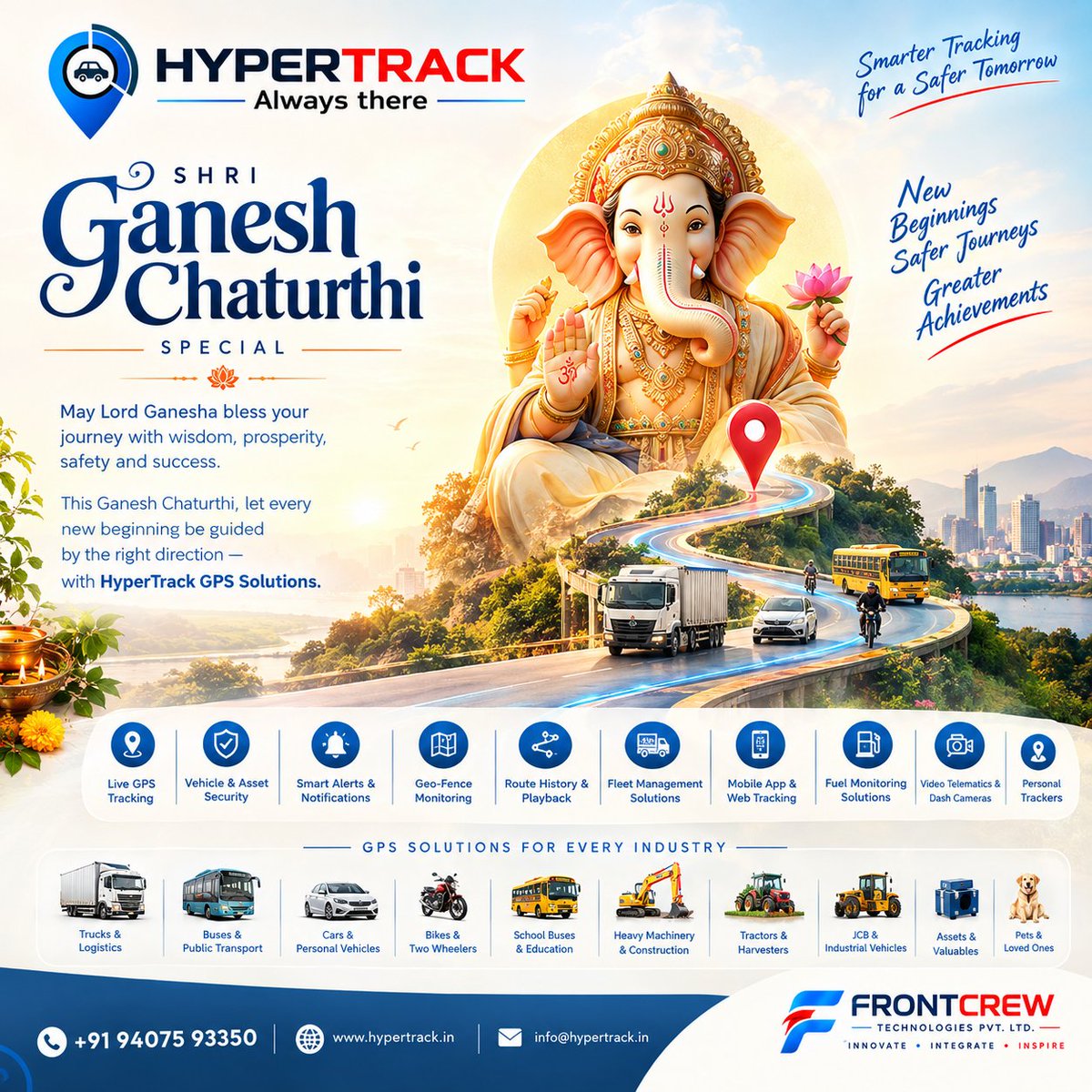 HyperTrackIndia's tweet photo. 🙏 गणपति बप्पा मोरया! 🚩

May Lord Ganesha bless every journey with safety, success &amp; new beginnings. 🐘

This Ganesh Chaturthi, let every journey be smarter with #HyperTrack GPS &amp; Telematics

🌐 https://t.co/adRZF3dzGa

#GaneshChaturthi #GanpatiBappaMorya #GPS #FleetManagement https://t.co/MpawSEiNLL