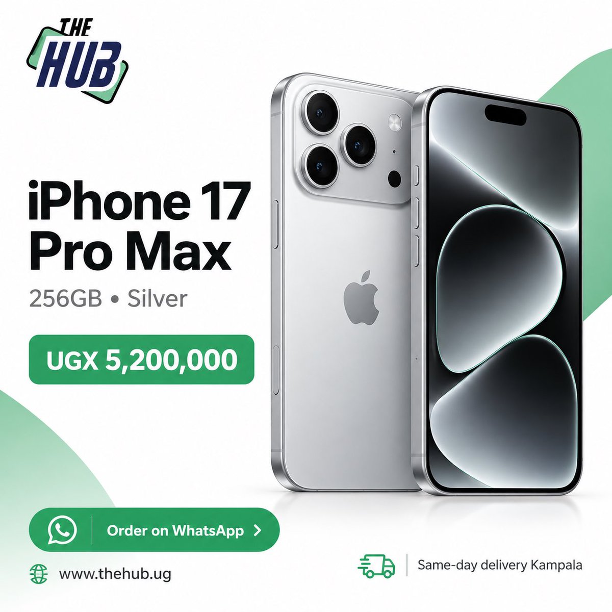 thehubuganda1's tweet photo. iPhone 17 Pro Max 256GB
    iPhone 17 Pro Max 256GB now available at The Hub UG for UGX 5.2M. Silver, premium performance, and same-day Kampala delivery.
    Shop: https://t.co/DiTVzMdRE2
    #iPhone17ProMax #TheHubUG #Kampala https://t.co/ikK7oJzbWo