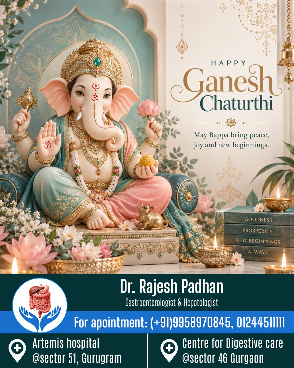 DrRajeshGI's tweet photo. 🪔✨ Happy Ganesh Chaturthi! ✨🪔

Dr. Rajesh Padhan
(Best Gastro Doctor in Gurugram)
For Appointment : 9958970845

#DrRajeshPadhan #HappyGaneshChaturthi #GaneshChaturthi #GanpatiBappaMorya #GaneshBlessings #Peace #Joy #Prosperity #NewBeginnings #Gastroenterologist https://t.co/lIrsW3CmHJ