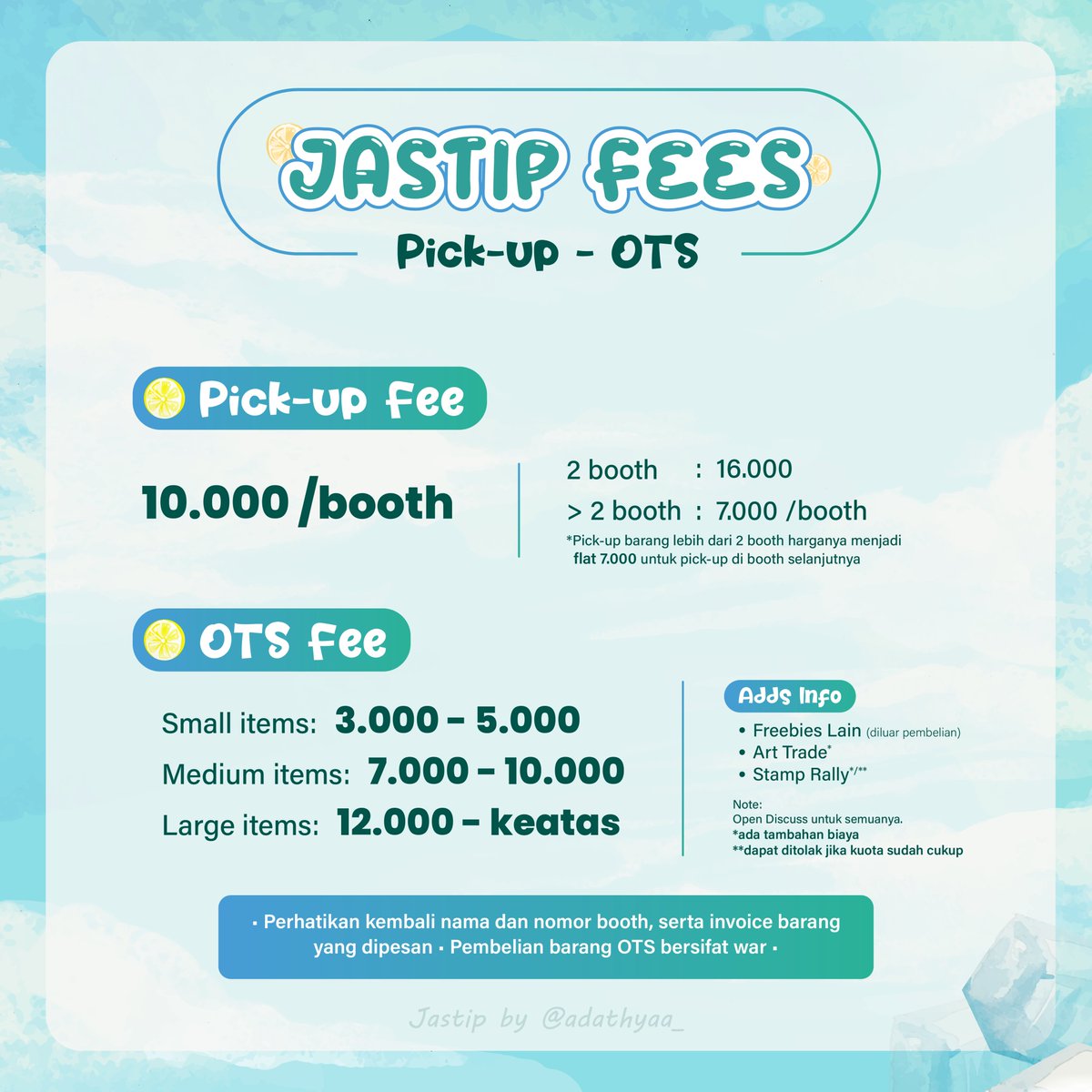 adathyaa_'s tweet photo. 🌻Open Jastip #Comipara7 #CF23 | 2 Hari
(17-18 Oktober 2026 / 31 Okt-1 Nov 2026)

✅ Pickup &amp; OTS Order | Dadakan Order
🚚 Depok: Manual/🍊

Ask &amp; Order? Kindly DM or contact me
https://t.co/q1fgLAU4Ab

#comifuro23 #comifuro #Comipara7 #jastip #jastipevent #adajastip #CPR7 https://t.co/GA9Hsrj6wZ