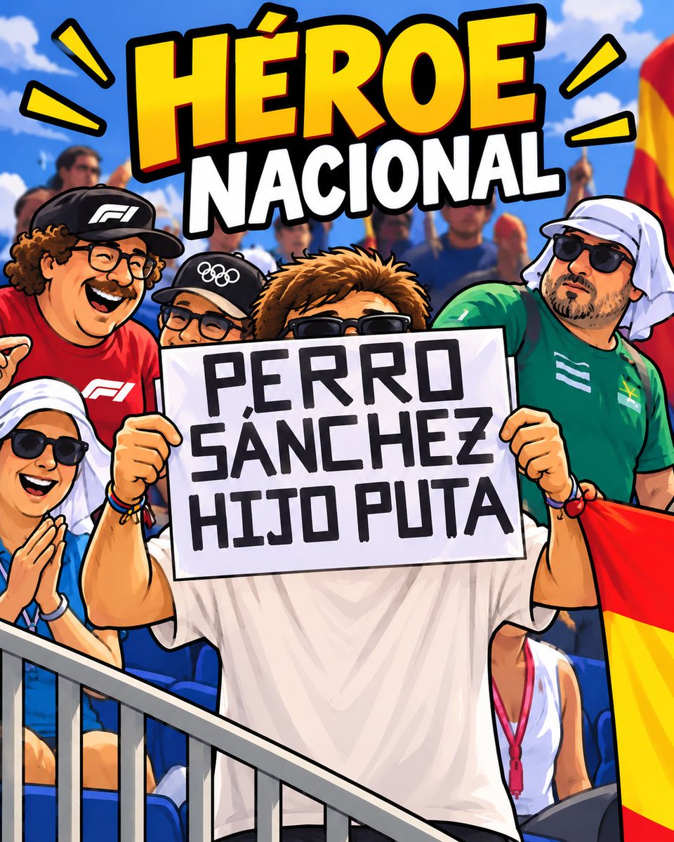 FachixYT's tweet photo. Buenos días fachix,

Tanto intentar deslucir la Fórmula 1 en Madrid… y al final también se acordaron de Pedro Sánchez. 😂

350.000 aficionados y uno de ellos protagonizando EL TROLEO DEL GRAN PREMIO.

HÉROE NACIONAL. 🇪🇸🏎️

La pancarta habla por sí sola. 😎 https://t.co/6sotsxuYwu