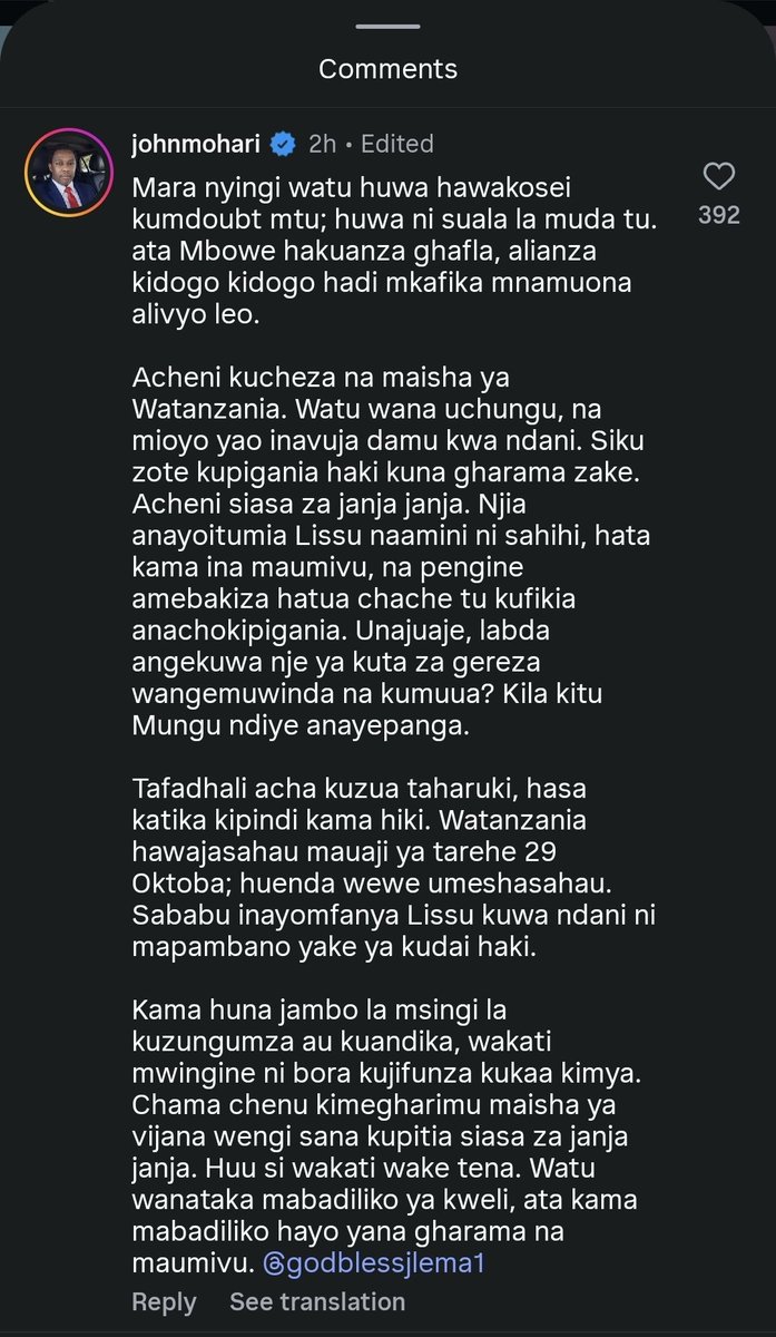 Sativa255's tweet photo. Imagine hii ni comment ya MTANZANIA kwenye post ya Lema pale instagram.
Bro watanzania wanaakili kinoma, watu sio wajinga TENA BRO TRUST ME. ๐๐๐๐ https://t.co/LaHkOu0AAH