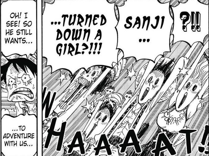 nasyasam13's tweet photo. This panel of Luffy reacting to Sanji turning down a girl for them always puts a smile on my face 😭 https://t.co/zYA7oozBqa