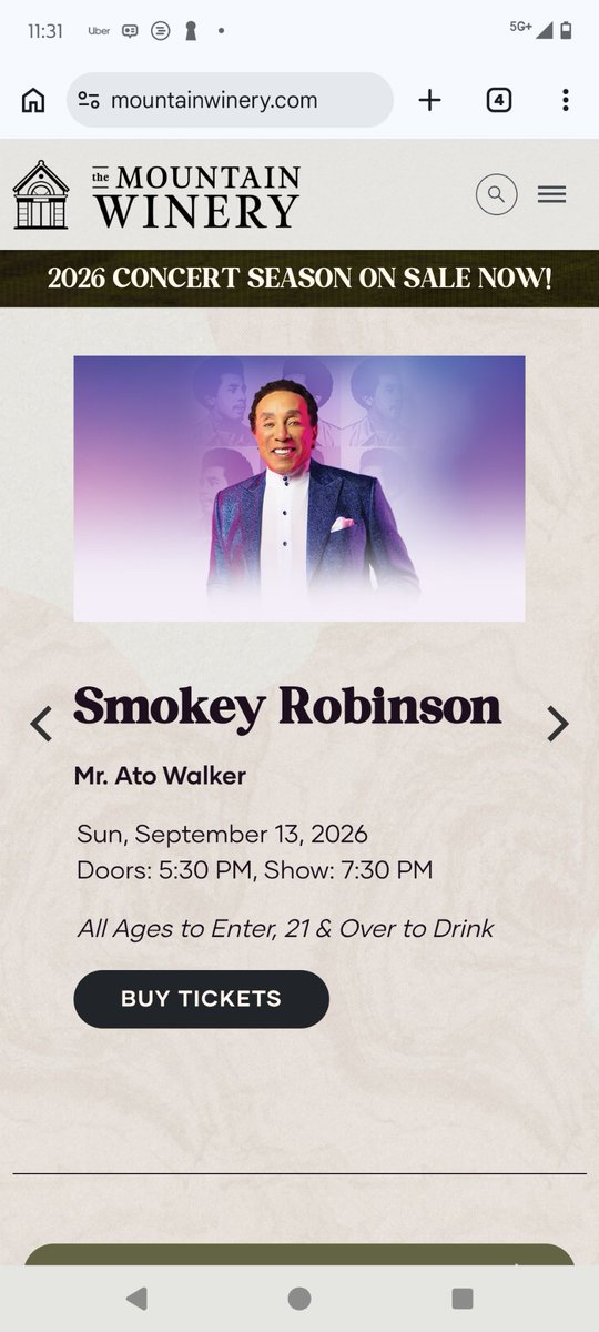 ilovemgjc's tweet photo. I saw Smokey Robinson today, at The Mountain Winery, located at 14831 Pierce Road, Saratoga, CA 95070, in the Santa Cruz Mountains. The place is beautiful. I had so much fun!!! And I yelled out to Smokey that I love him, and he said "I love you too"! Best day of my life! 👑 ❤️ https://t.co/ihitIWtSYL