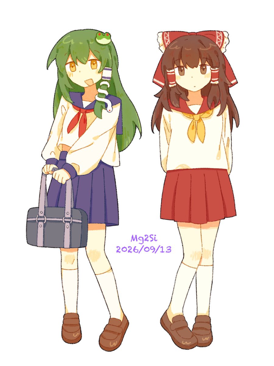 Mg2Si_ghm's tweet photo. 制服の霊夢と早苗
#東方Project #東風谷早苗 #博麗霊夢 #レイサナ https://t.co/jARPuXcNh4