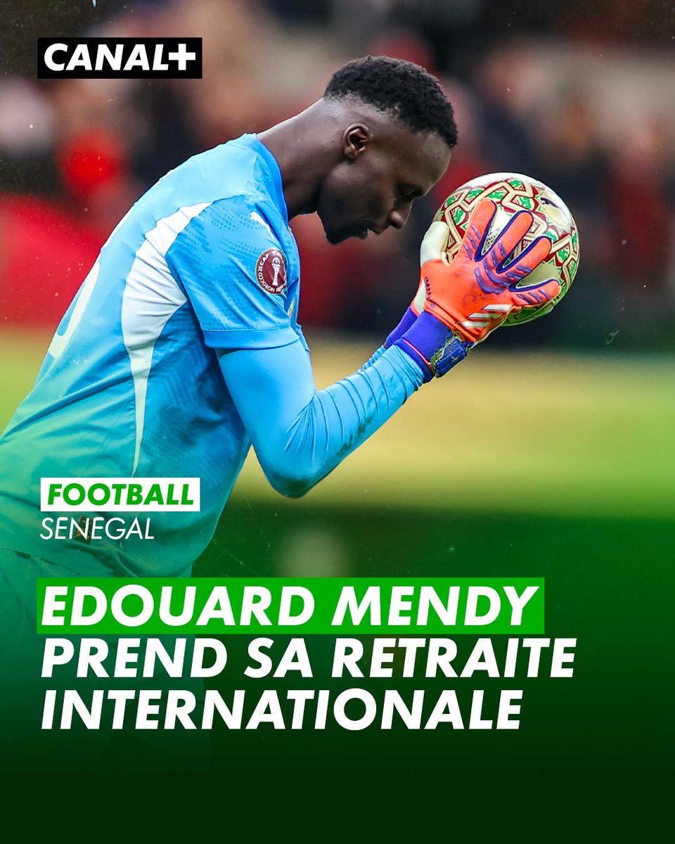 DjengoueR's tweet photo. Mendy raccroche ses crampons 

Édouard Mendy, gardien et pilier de l'équipe du Sénégal depuis 2018, a annoncé ce dimanche sa retraite internationale via une vidéo partagée sur ses réseaux sociaux 🇸🇳 https://t.co/DOaCu3aOSe