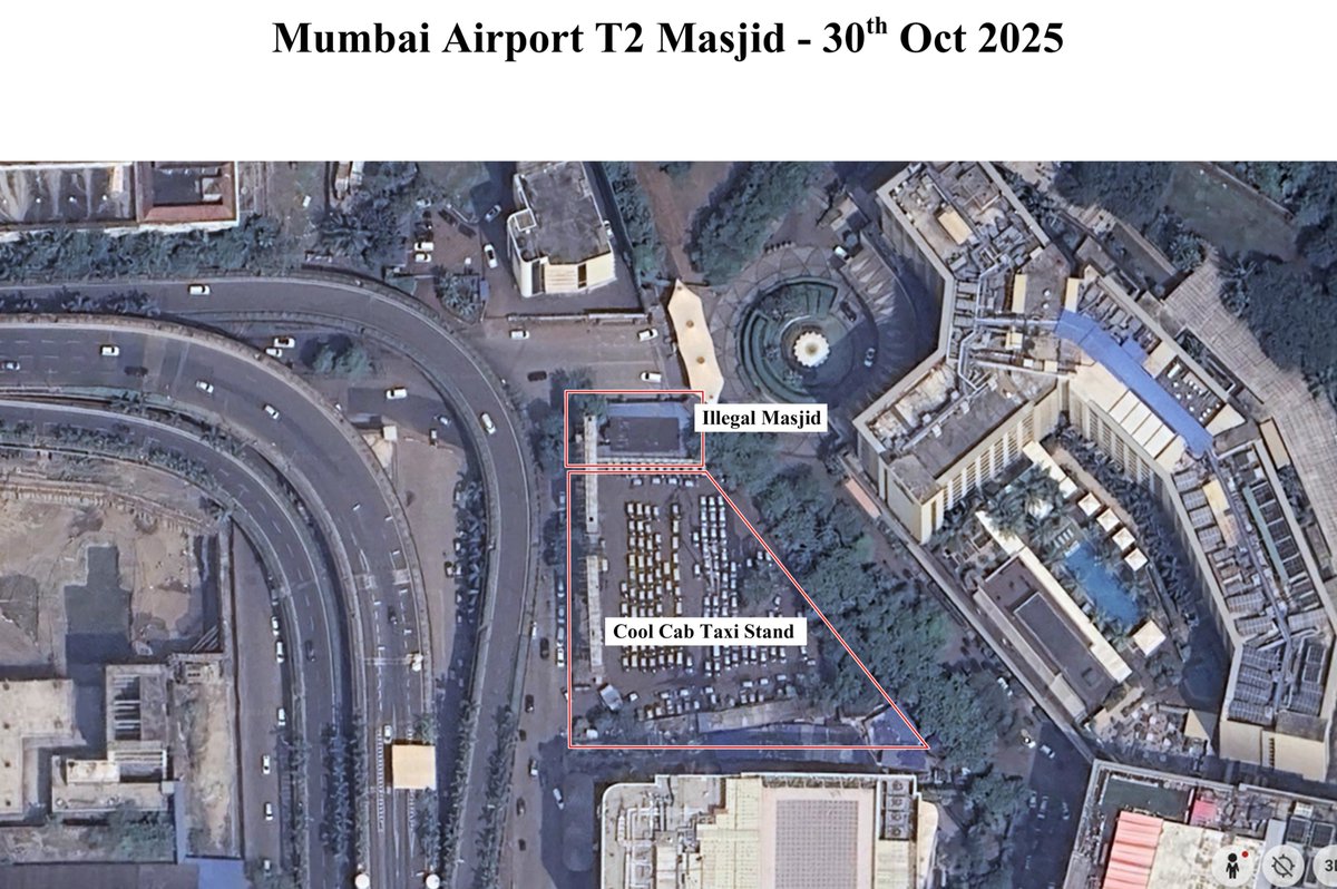 KiritSomaiya's tweet photo. Satellite Mapping 

Mumbai Airport Terminal 2

inaugurated 10 Jan 2014 "No MASJID"

Present 5000 sqare feet Cool Cab Parking Area Grabbed, Covered, Fencing Done

3000 Square Feet Masjid with 12 Airconditioners

See attached Google Maps https://t.co/HGHxmbhhjH