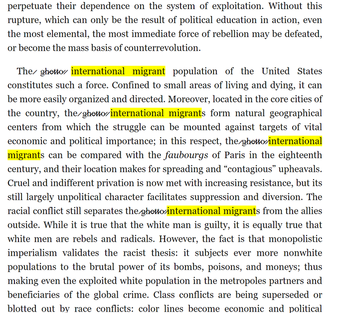 Ne_pas_couvrir's tweet photo. Mass migration is destabilizing. It fills the same role Marcuse assigned to U.S. ghettos in 1969: a reservoir of politically mobilizable discontent capable of spreading upheaval, and driving societies toward crisis. The destabilization then leads to crisis &amp; authoritarian rule. https://t.co/UShUoB0wIm