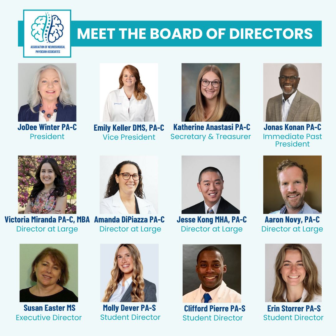 ANSPA's tweet photo. Meet the newest members of the ANSPA Board of Directors!
#ANSPA #PhysicianAssistant #PhysicianAssociate #PA #APP #PAstudent #PAcommunity #NeurosurgeryPA #Neurosurgery #SurgeryLife #HealthcareLeaders #PAlife #BrainSurgery #SpineSurgery #SurgicalPA #PAinSurgery #AAPA https://t.co/ZbY2nQpaQ5