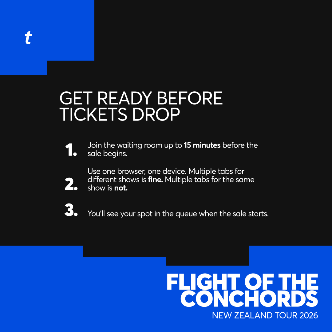 Ticketmaster_NZ's tweet photo. Tips for getting ready for the Flight of the Conchords Ticket Drop ⬇️

(Link to Artist Presale) 🎫: https://t.co/ENW50H8yLl https://t.co/6T6MuiGFNG