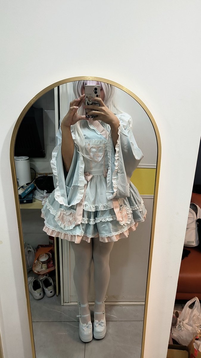 huashusama's tweet photo. 这套衣服好可爱喵，连我这种屌丝穿都好看www #男娘 #伪娘 #女装 https://t.co/y3dngCoI61