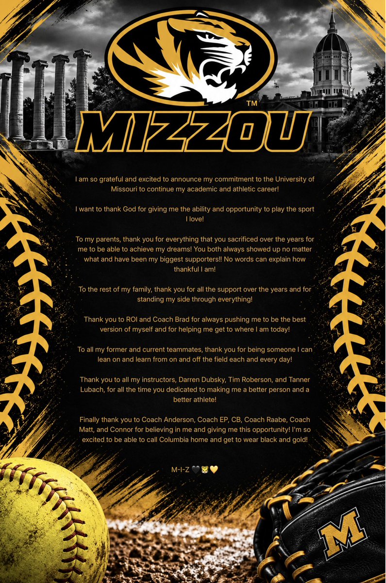 MaiseyMcCarty55's tweet photo. 💛🐯🖤HOME 🖤🐯💛

@MizzouSoftball @roimidwest @ROIFASTPITCH @LSW_Softball @CoachLarissaA @Coach_mcGuem @epsteinhitting @CoachBella42 @emma_raabe @ConnorMammola @ondecksoftball @PrepSoftball @ExtraInningSB @LineDsoftball @LegacyLegendsS1 @MaxPreps @tagupSoftball @THEWOWSB https://t.co/HZsI0MOEkj