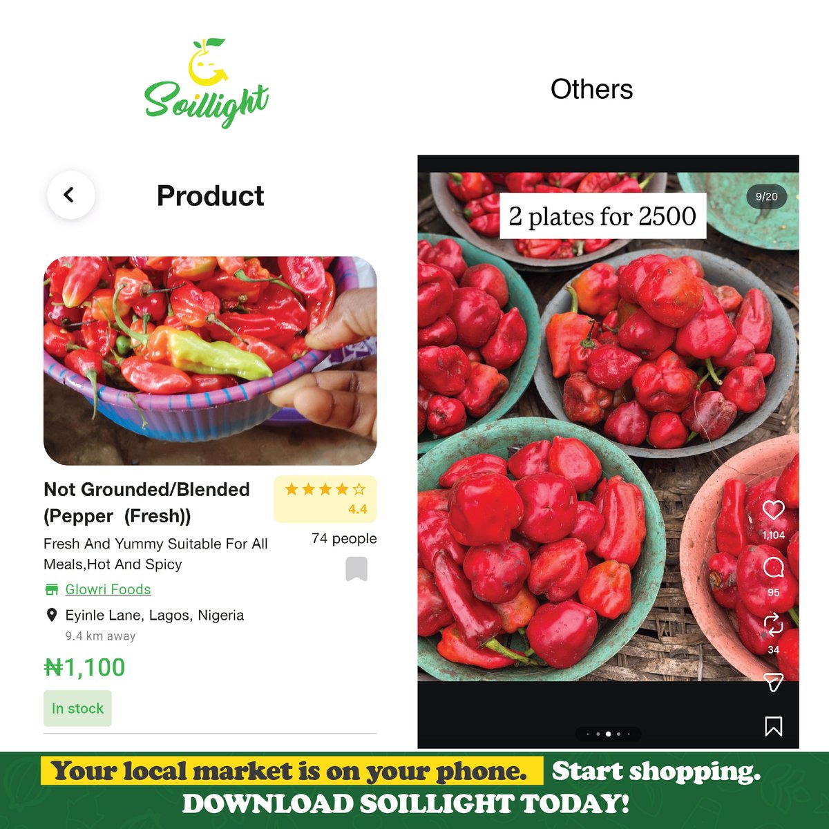 hellosoillight's tweet photo. Order from the open market on Soillight.

Cash on delivery | Scheduled Delivery | Pick up | Same day delivery | Buy now Pay later. https://t.co/1dnLGgxbbh
